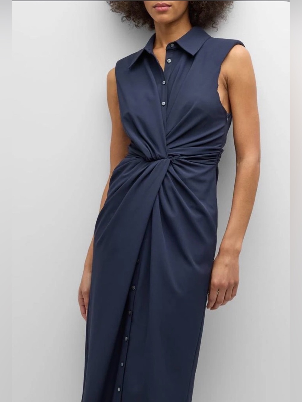 Cinq à Sept Catalina Shirtdress Navy Twist Front Sleeveless Midi Dress Size 2 - Picture 2 of 16